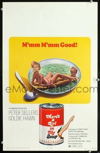 2t418 THERE'S A GIRL IN MY SOUP WC '71 Peter Sellers, Goldie Hawn, great Campbells soup can art!