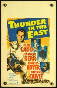 2t427 THUNDER IN THE EAST window card '53 Alan Ladd, Deborah Kerr, Charles Boyer, Corinne Calvet