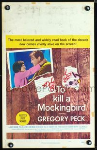 2t432 TO KILL A MOCKINGBIRD window card poster '63 Gregory Peck classic, from Harper Lee's novel!