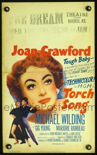 2t439 TORCH SONG window card '53 great completely different artwork of tough baby Joan Crawford!