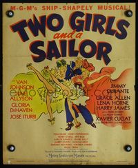 2t450 TWO GIRLS & A SAILOR WC '44 great art of Van Johnson w/sexy June Allyson & Gloria DeHaven!