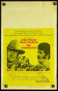 2t452 UNDEFEATED window card movie poster '69 cool image of John Wayne & Rock Hudson!