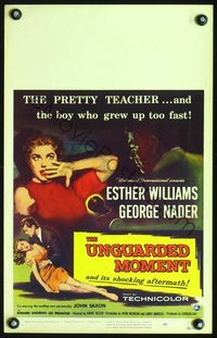2t453 UNGUARDED MOMENT WC '56 close up art of teacher Esther Williams threatened by George Nader!