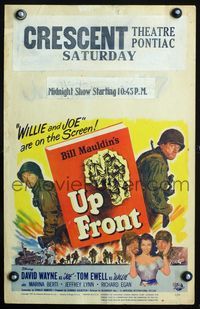 2t454 UP FRONT window card '51 written by Bill Mauldin, artwork of soldiers David Wayne & Tom Ewell!