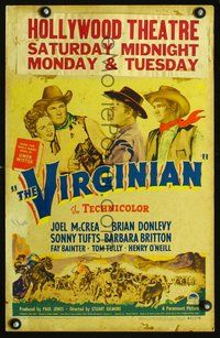 2t460 VIRGINIAN window card poster '46 Joel McCrea, Brian Donlevy, Sonny Tufts & Barbara Britton!