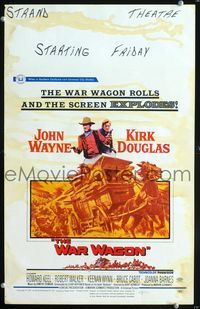 2t468 WAR WAGON window card movie poster '67 John Wayne, Kirk Douglas, cool stagecoach art!