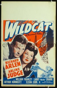 2t485 WILDCAT window card poster '42 close up of oil driller Richard Arlen & pretty Arline Judge!