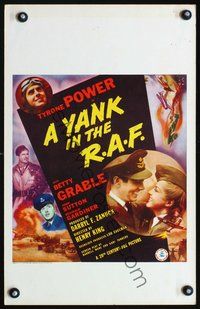 2t494 YANK IN THE R.A.F. window card '41 close up of smiling Tyrone Power & Betty Grable in uniform!