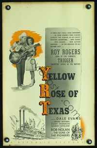 2t495 YELLOW ROSE OF TEXAS window card '44 great image of Roy Rogers playing guitar for Dale Evans!