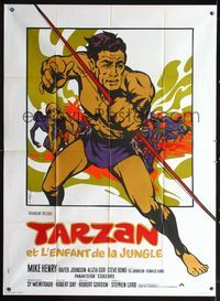 2u568 TARZAN & THE JUNGLE BOY French 1panel '68 cool different art of Mike Henry with bow by Landi!