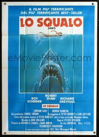 2u177 JAWS Italian 1p R70s art of Spielberg's classic man-eating shark attacking sexy swimmer!