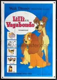2u186 LADY & THE TRAMP Italian one-panel movie poster R70s Walt Disney romantic canine classic!
