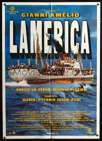 2u187 LAMERICA Italian one-panel poster '94 Gianni Amelio, cool image of boat full of immigrants!