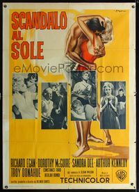 2u284 SUMMER PLACE Italian 1p '59 super sexy different art of Sandra Dee & Troy Donahue by Symeoni!