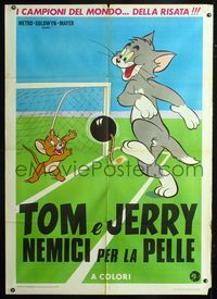 2u299 TOM & JERRY Italian 1p R1974 cartoon art kicking soccer goal with bomb instead of ball!