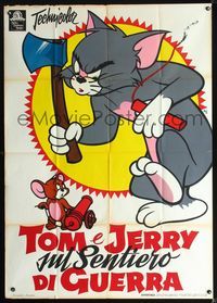 2u300 TOM & JERRY Italian 1p 1961 great art of Tom with axe & dynamite by Jerry with cannon by Nano!