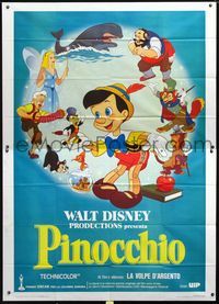 2u054 PINOCCHIO Italian two-panel movie poster R80s Walt Disney classic fantasy cartoon!