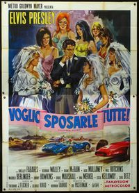 2u068 SPINOUT Italian 2panel '67 great different art of Elvis, sexy brides & race cars by DiStefano!