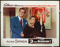 2v008 3 FOR BEDROOM C LC #2 '52 glamorous Gloria Swanson in fur holding flower with Hans Conried!