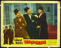 2v037 BLOCK-HEADS lobby card #5 R47 Stan Laurel & Oliver Hardy being chewed out by Laurel's wife!