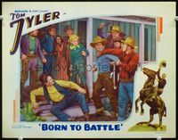 2v041 BORN TO BATTLE movie lobby card '35 many bad guys attacking Tom Tyler & Jean Carmen on porch!