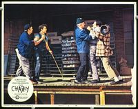 2v051 CHARLY lobby card #8 '68 Cliff Robertson pushing broom on loading dock & getting in trouble!