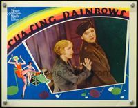 2v052 CHASING RAINBOWS lobby card '30 Bessie Love shoving Charles King, wonderful deco border art!