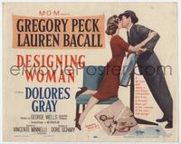2v401 DESIGNING WOMAN TC '57 best full-length art of Gregory Peck kissing sexy Lauren Bacall!