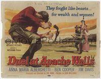2v413 DUEL AT APACHE WELLS movie title lobby card '57 they fought like beasts for wealth and women!