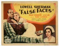 2v423 FALSE FACES movie title lobby card '32 Lowell Sherman loves both Peggy Shannon & Lila Lee!