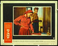 2v108 GIANT lobby card #3 '56 great close up of Elizabeth Taylor visiting James Dean in his shack!