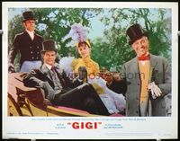 2v109 GIGI lobby card #1 R66 Leslie Caron in carriage with Louis Jourdan, smiling Maurice Chevalier!