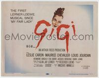 2v454 GIGI movie title lobby card '58 cool artwork of Leslie Caron, Best Director & Picture winner!