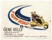 2v478 HAPPY ROAD title lobby card '57 romantic art of Gene Kelly & Barbara Laage riding on Vespa!
