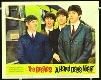 2v120 HARD DAY'S NIGHT movie lobby card #3 '64 great image of all four Beatles standing by train!