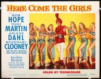 2v128 HERE COME THE GIRLS lobby card #4 '53 sheik Bob Hope wearing turban with six sexy harem girls!