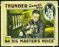 2v130 HIS MASTER'S VOICE lobby card '25 two great images of German Shepherd Thunder the Marvel Dog!