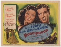 2v503 HONEYMOON title card '47 great artwork of newlyweds Shirley Temple & Guy Madison in Mexico!
