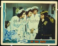 2v140 IN THE NAVY lobby card '41 The Andrews Sisters look at Lou Costello in admiral's uniform!