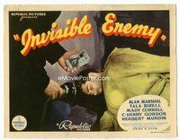 2v525 INVISIBLE ENEMY linen title card '38 cool image of crime investigator comparing photo to body!