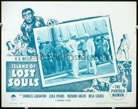 2v142 ISLAND OF LOST SOULS lobby card R58 Charles Laughton on ship with Richard Arlen & manimals!