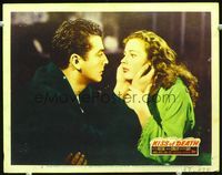 2v152 KISS OF DEATH LC #2 '47 great close up of scared Victor Mature trying to comfort Coleen Gray!