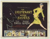 2v561 LIEUTENANT WORE SKIRTS movie title lobby card '56 art of sexy soldier Sheree North in uniform!