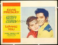 2v168 LOVING YOU lobby card #3 '57 best romantic close up of Elvis Presley & sexy Lizabeth Scott!