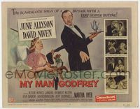 2v592 MY MAN GODFREY movie title lobby card '57 artwork of June Allyson & butler David Niven!