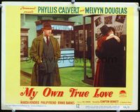 2v186 MY OWN TRUE LOVE LC #1 '49 Melvyn Douglas watches couple kiss outside of movie theater!
