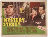 2v595 MYSTERY STREET title lobby card '50 Ricardo Montalban, Sally Forrest, John Sturges film noir!