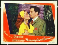 2v194 NOBODY LIVES FOREVER LC #2 '46 romantic c/u of John Garfield holding Geraldine Fitzgerald!
