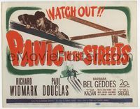 2v612 PANIC IN THE STREETS title lobby card '50 Walter Jack Palance with gun, Elia Kazan film noir!