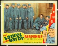 2v213 PARDON US lobby card R44 convicts Stan Laurel & Oliver Hardy threatened by tough inmates!